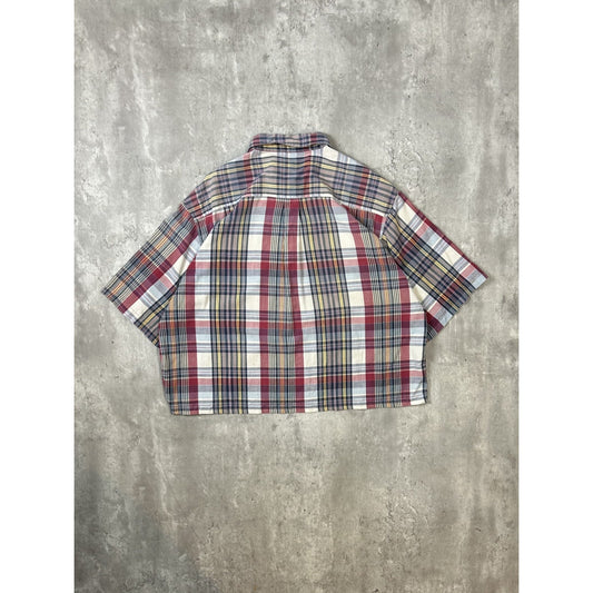 Vintage John Ashford Plaid Short Sleeve Reworked Cropped Button Up Shirt Size XL
