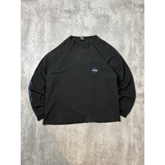 Vintage 2001 Harley Davidson Classic Logo Flame Sleeve T-Shirt Size 2XL Black