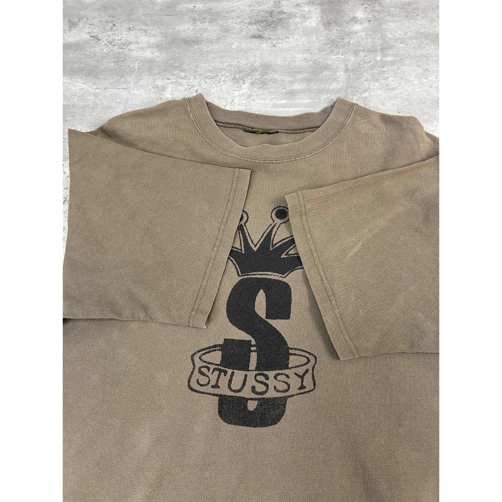 Vintage Stussy Crown Graphic Earth Tone Spellout T-Shirt Size LT