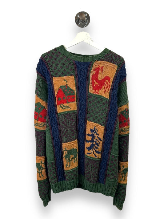 Vintage Tommy Hilfiger Cable Knit Graphic Print Sweater Size XL