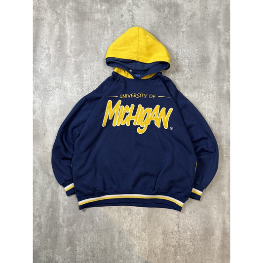 Vintage 90s Michigan Wolverines NCAA Starter Double Hood Sweatshirt Size Large