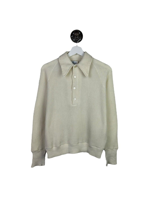 Vintage CPGA Exclusive 100% Wool 1/2 Collard Knit Sweater Size Medium Beige
