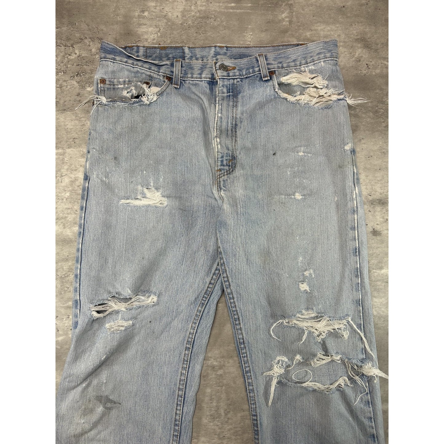 Vintage 90s Levis 505 Red Tab Light Wash Distressed Denim Pants Size 34