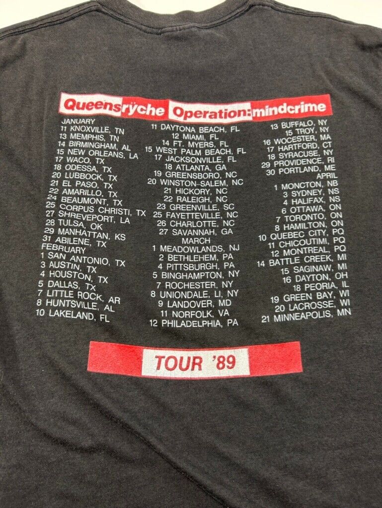 Vtg 1989 Queensryche Operation: Mindcrime Tour Metal Music T-Shirt Size Large