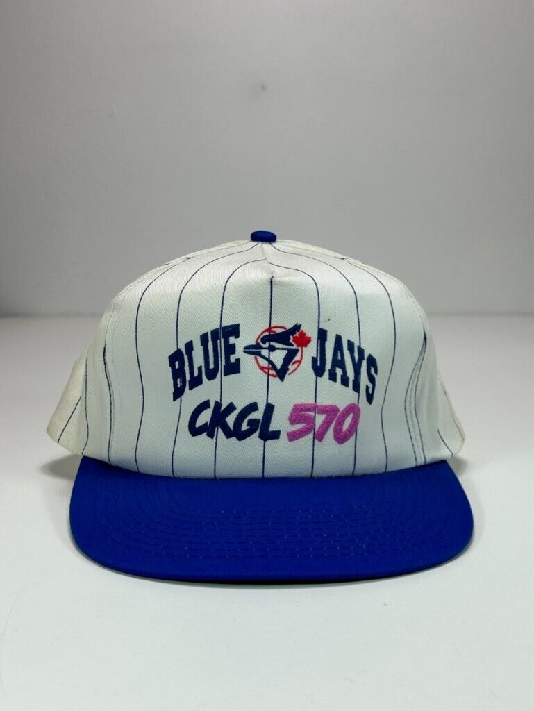 Vintage 90s Toronto Blue Jays MLB CKGL 570 Pinstripe Spellout Snapback Hat OSFA