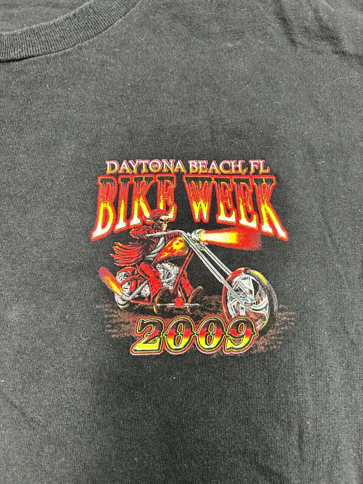 Daytona Beach Bike Week Motorcycles Skeleton Flame Graphic T-Shirt Size 2XL