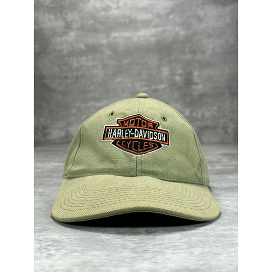 Vintage Harley Davidson Motorcycles Embroidered Logo Strapback Hat OSFA Beige