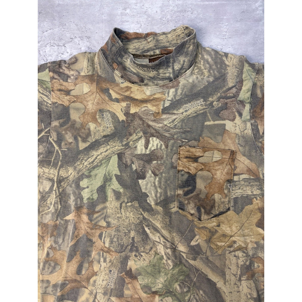 Vintage 90s Advantage Timber Camo Mock Neck Long Sleeve T-Shirt Size Medium