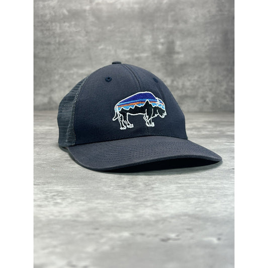 Patagonia Embroidered Bison Logo Trucker Snapback Hat OSFA Gray