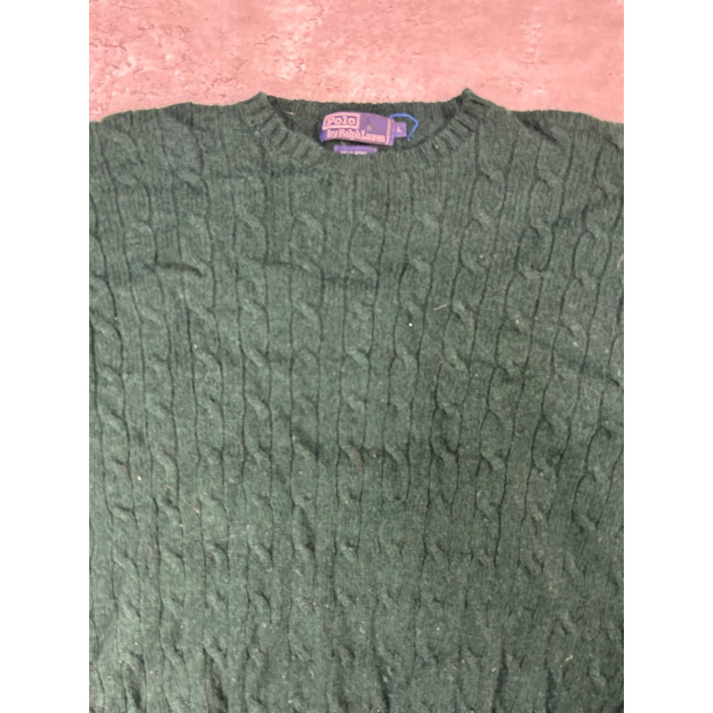 Vintage 90s Polo Ralph Lauren Pullover Cable Knit Sweater Size Large Green