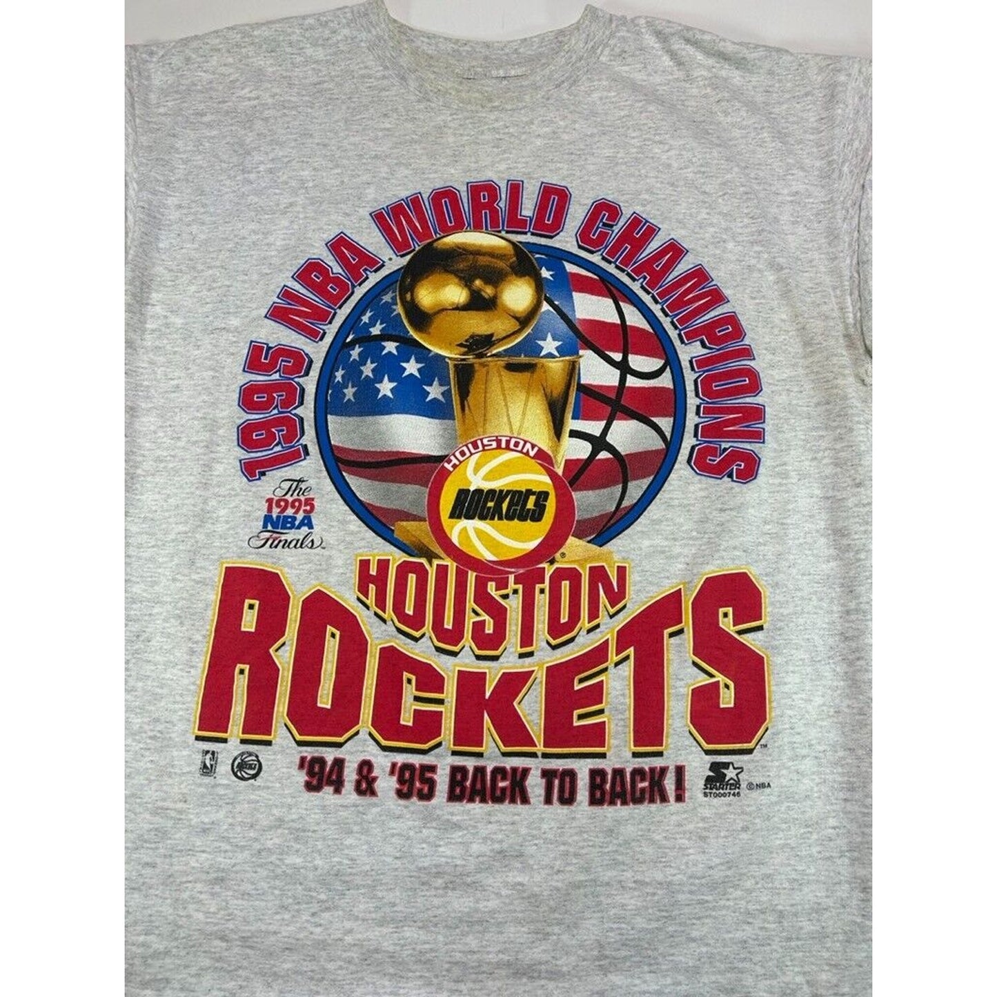 Vintage 1995 Houston Rockets NBA 2x World Champs Sleeveless Graphic T-Shirt XL