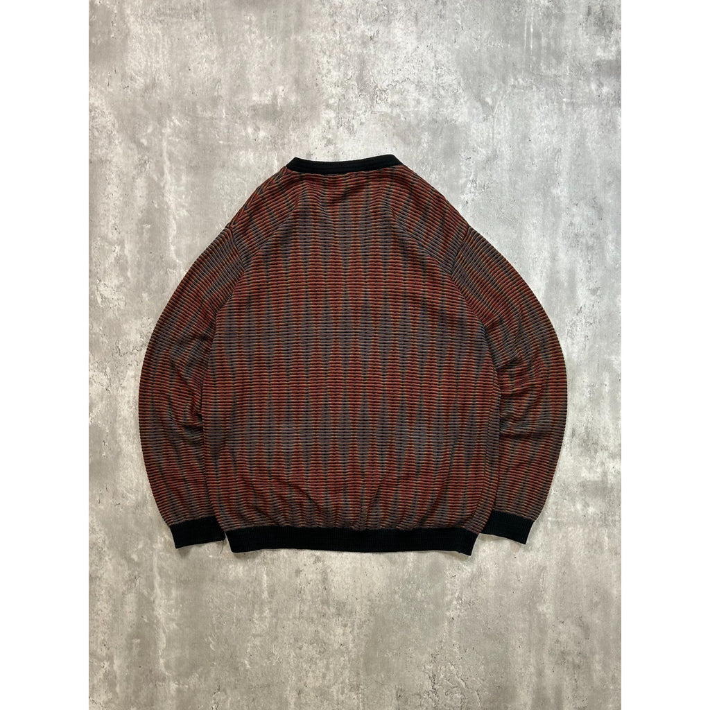 Vintage 90s Tosani Ripple Stripe Print Knit Cardigan Sweater Size Large