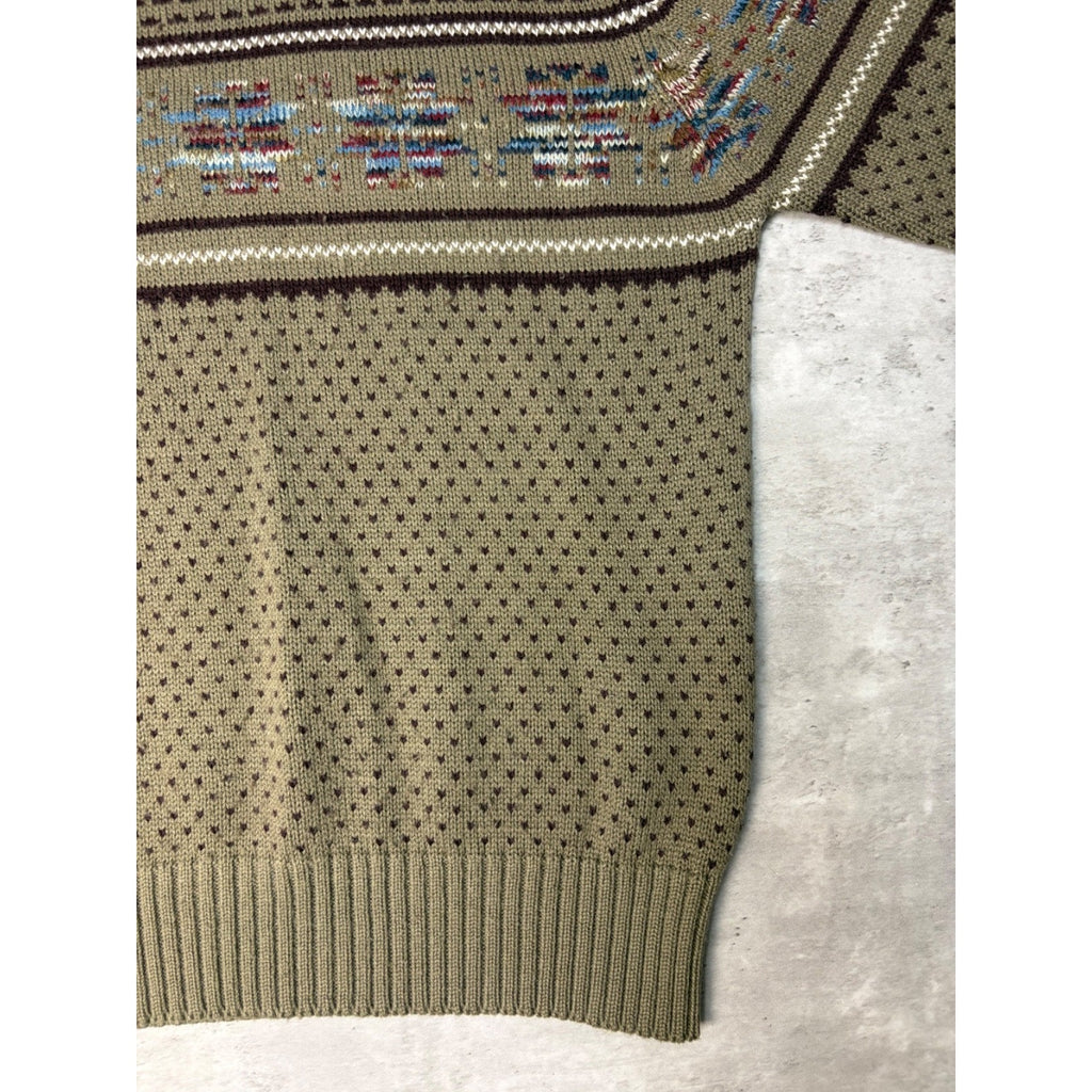 Vintage 90s South Channel Snowflake Striped Print Pullover Knit Sweater Sz Large