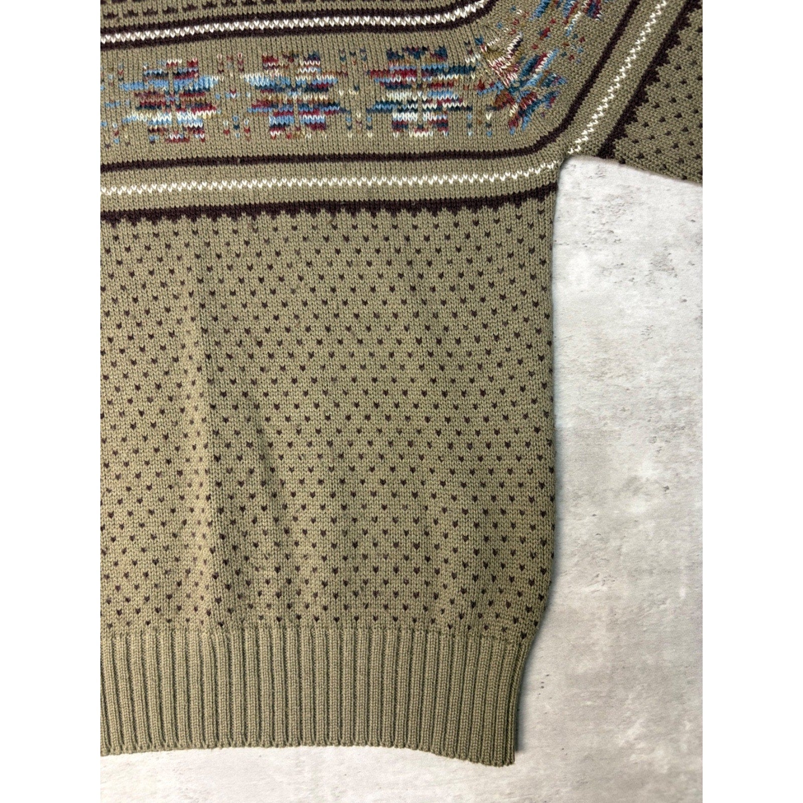 Vintage 90s South Channel Snowflake Striped Print Pullover Knit Sweater Sz Large