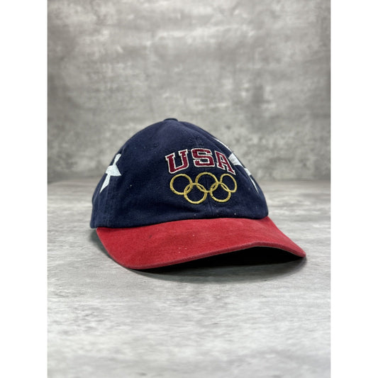 Vintage 90s USA Olympics Embroidered Star Logo Snapback Hat OSFA Blue