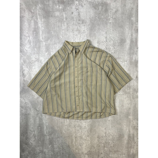 Vintage Puritan Striped Short Sleeve Reworked Cropped Button Up Shirt Size XL