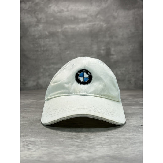 Vintage BMW Embroidered Logo Car Strapback Hat OSFA White