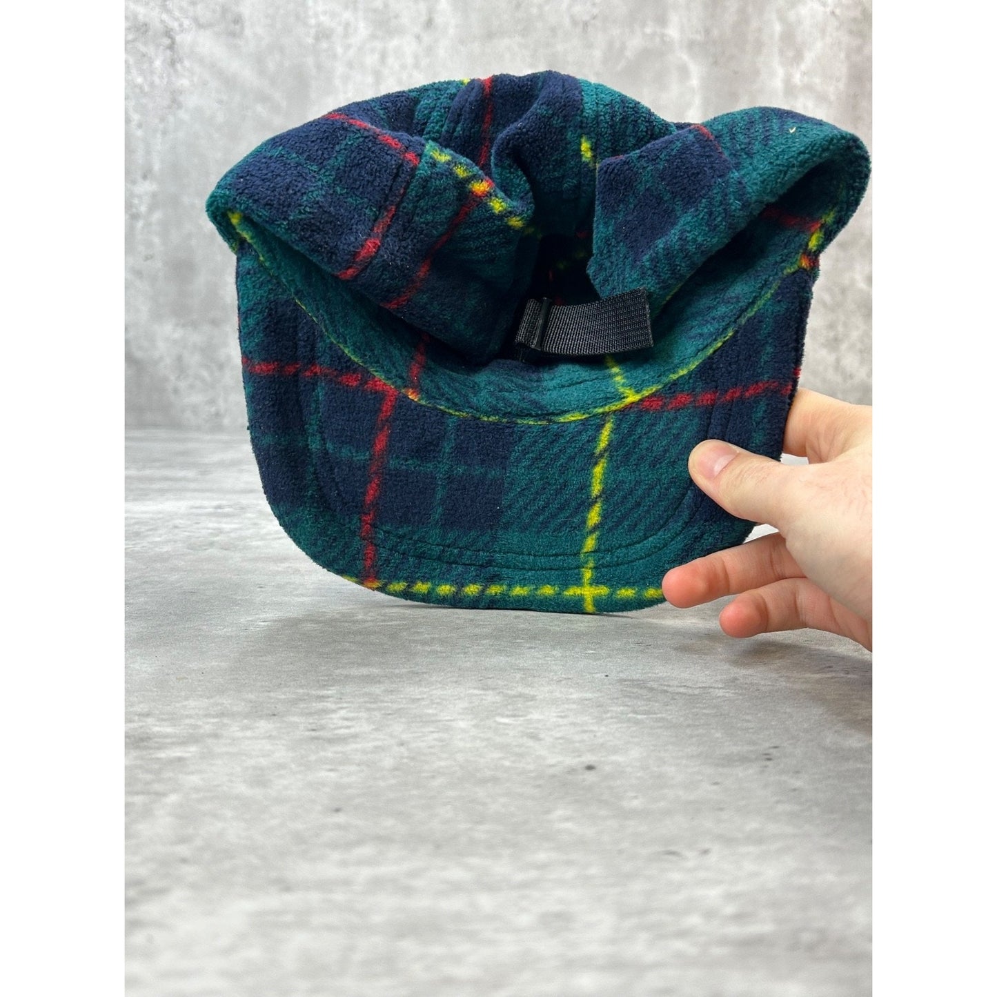 Vintage Plaid Print Fleece Strapback Hat OSFA