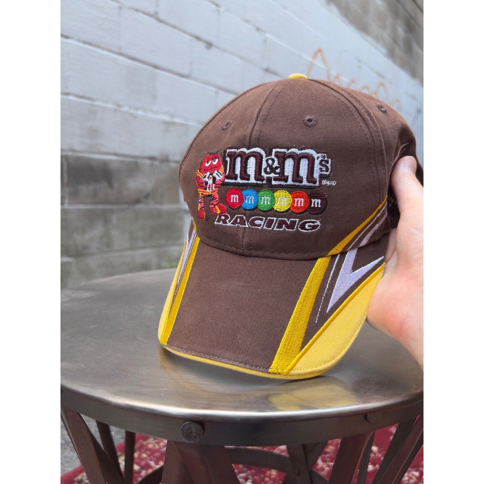 Vintage M&M Racing Embroidered Mascot Graphic Spellout Strapback Hat OSFA