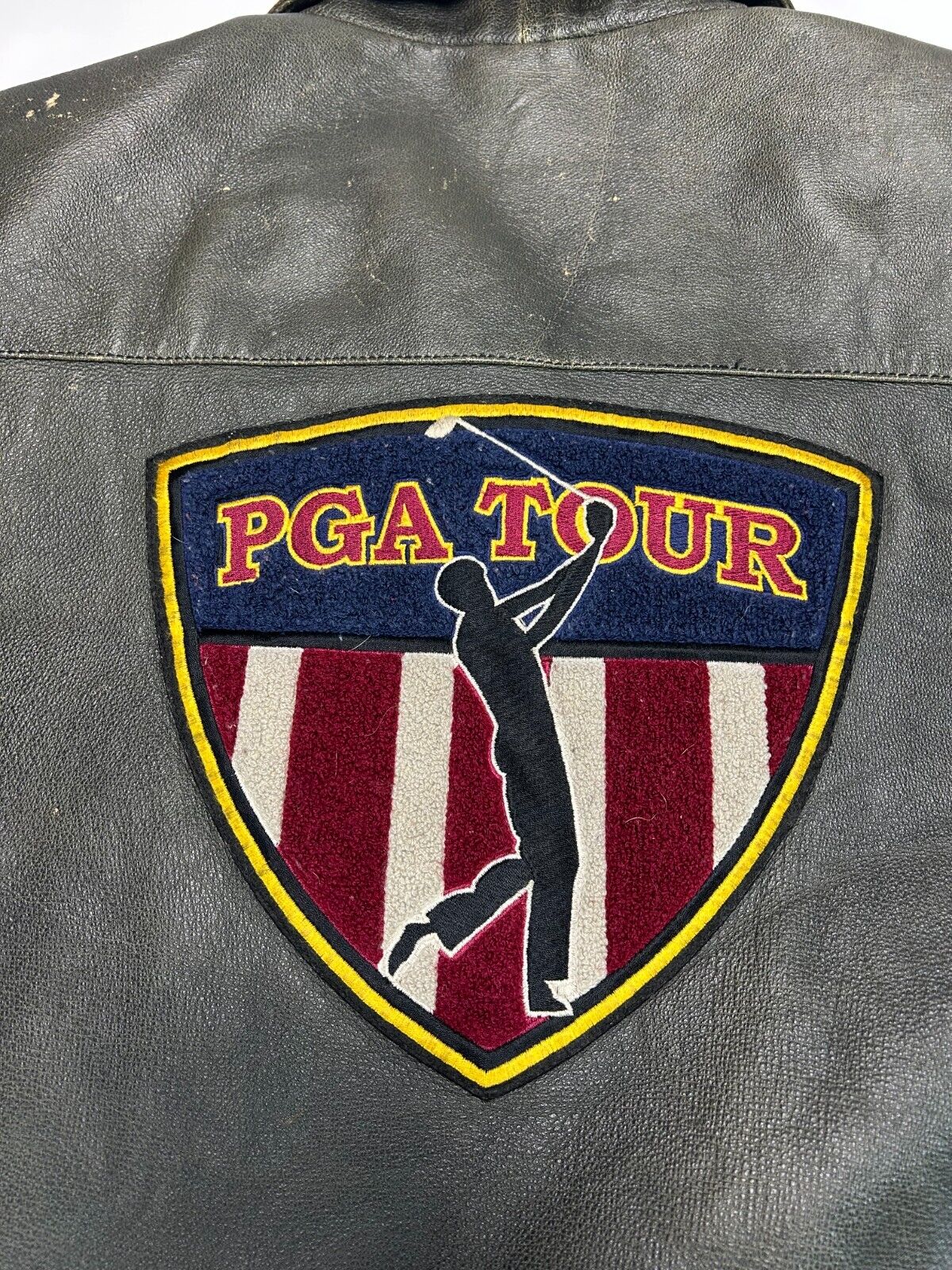 Vintage PGA Tour Life Member Embroidered Crest Full Zip Leather Jacket Size XL