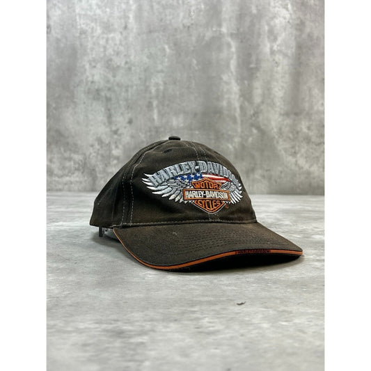 Vintage 2000s Harley Davidson Embroidered Winged Logo Strapback Hat OSFA