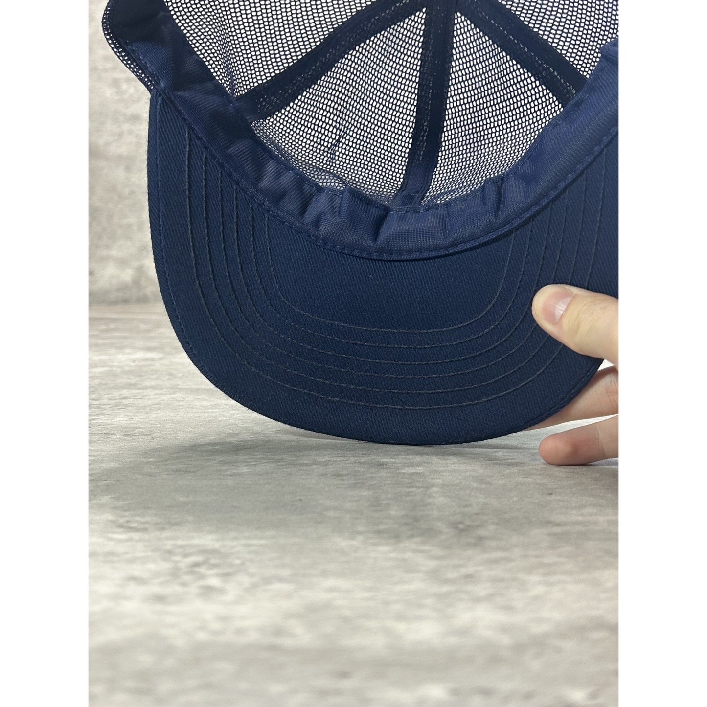 Vintage 80s Goodyear Embroidered Patch Mesh Snapback Hat OSFA Navy Blue