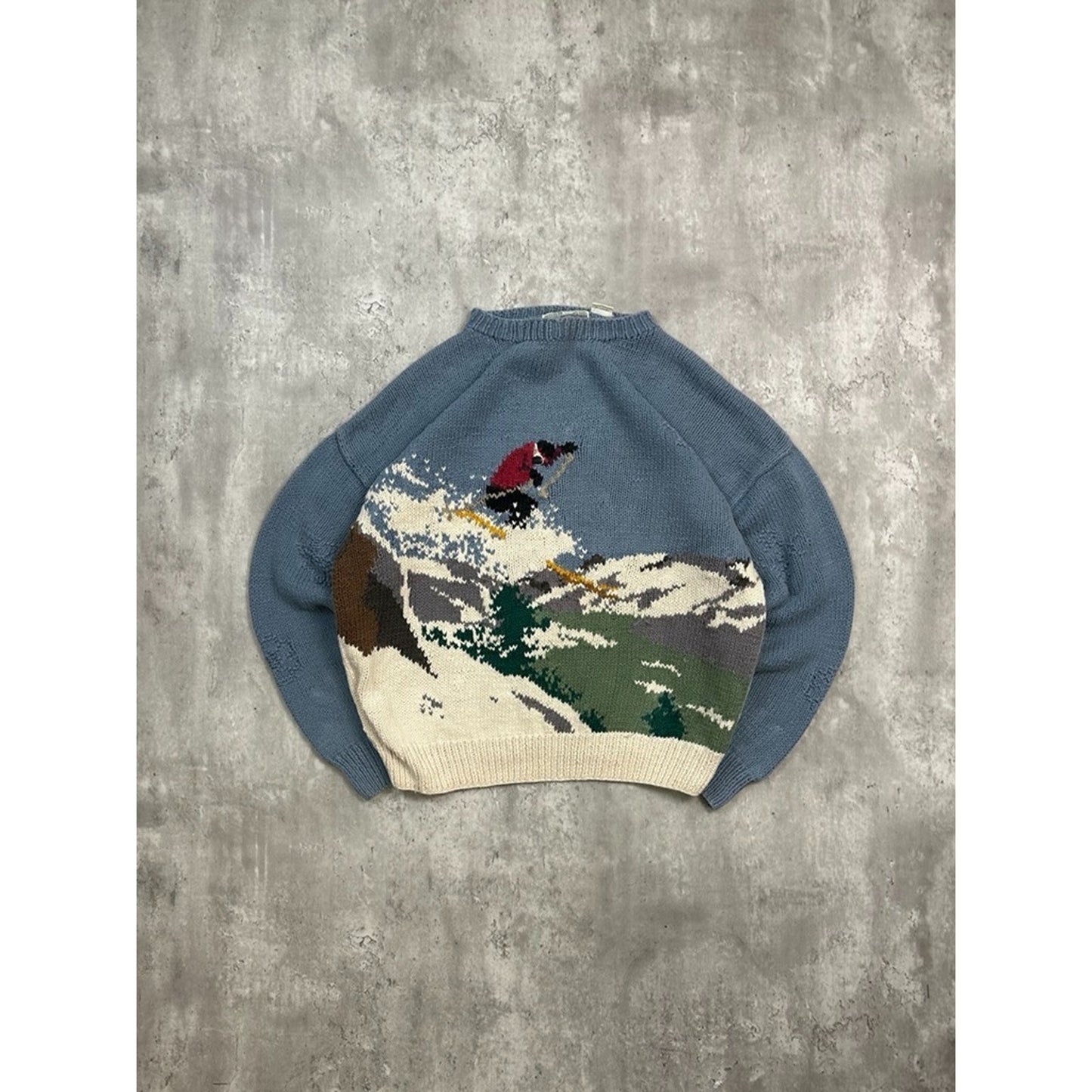 Vintage 90s Skiing Graphic Pullover Knit Sweater Size Large