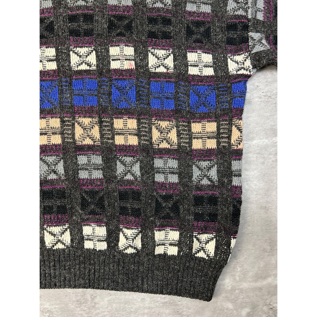 Vintage Abstract Checkered Print Pullover Knit Sweater Size Medium