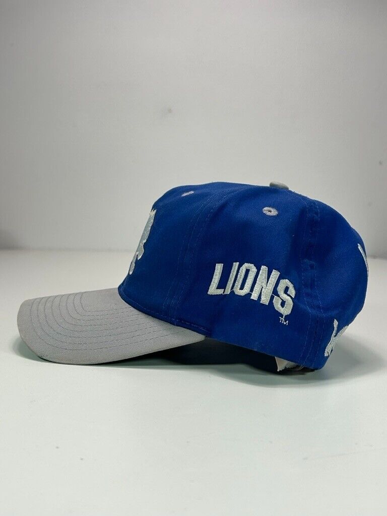 Vintage 90s Detroit Lions NFL Embroidered Logo Spell Out Snapback Hat OSFA Blue