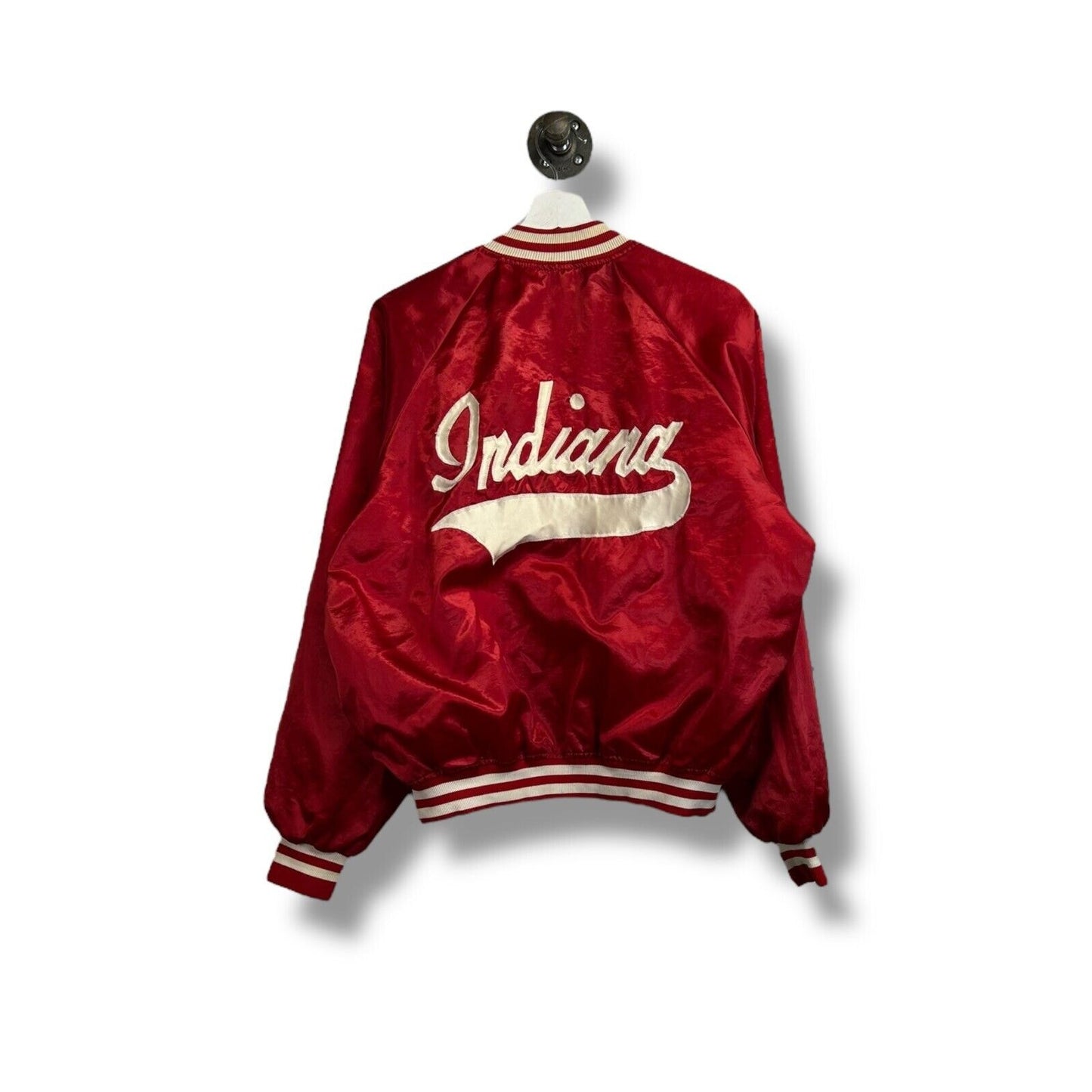 Vintage 80s Indiana Hoosiers NCAA Script Spellout Satin Varsity Jacket Sz Medium