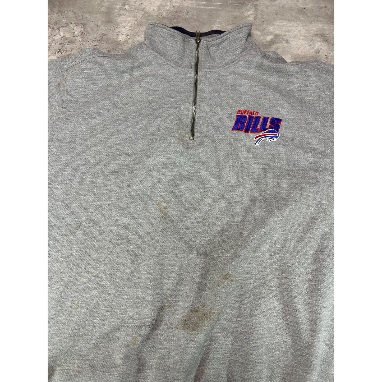 Vintage Buffalo Bills NFL Embroidered Logo 1/4 Zip Sweatshirt Size XL Gray