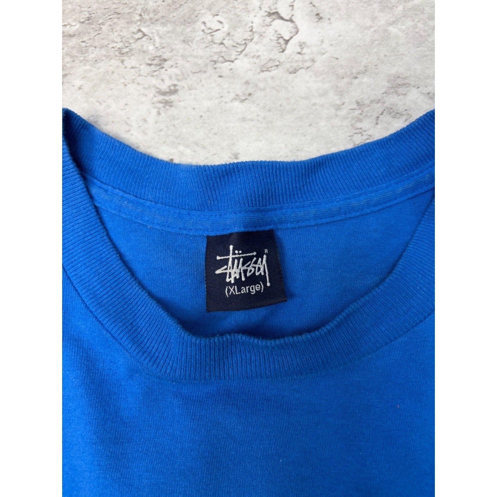 Vintage Stussy Skull Stitch Graphic Blue T-Shirt Size XL
