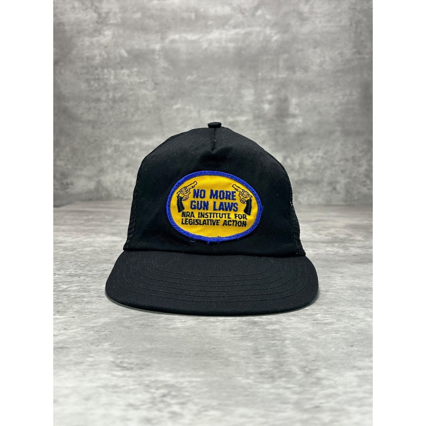 Vintage 80s No More Gun Laws Embroidered Patch Trucker Snapback Hat OSFA