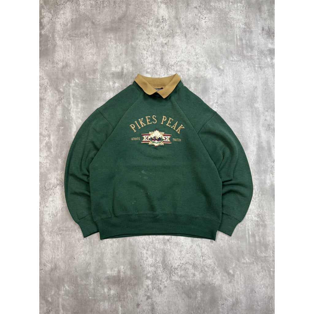 Vintage 90s Pikes Peak Embroidered Destination Collared Sweatshirt Size Large