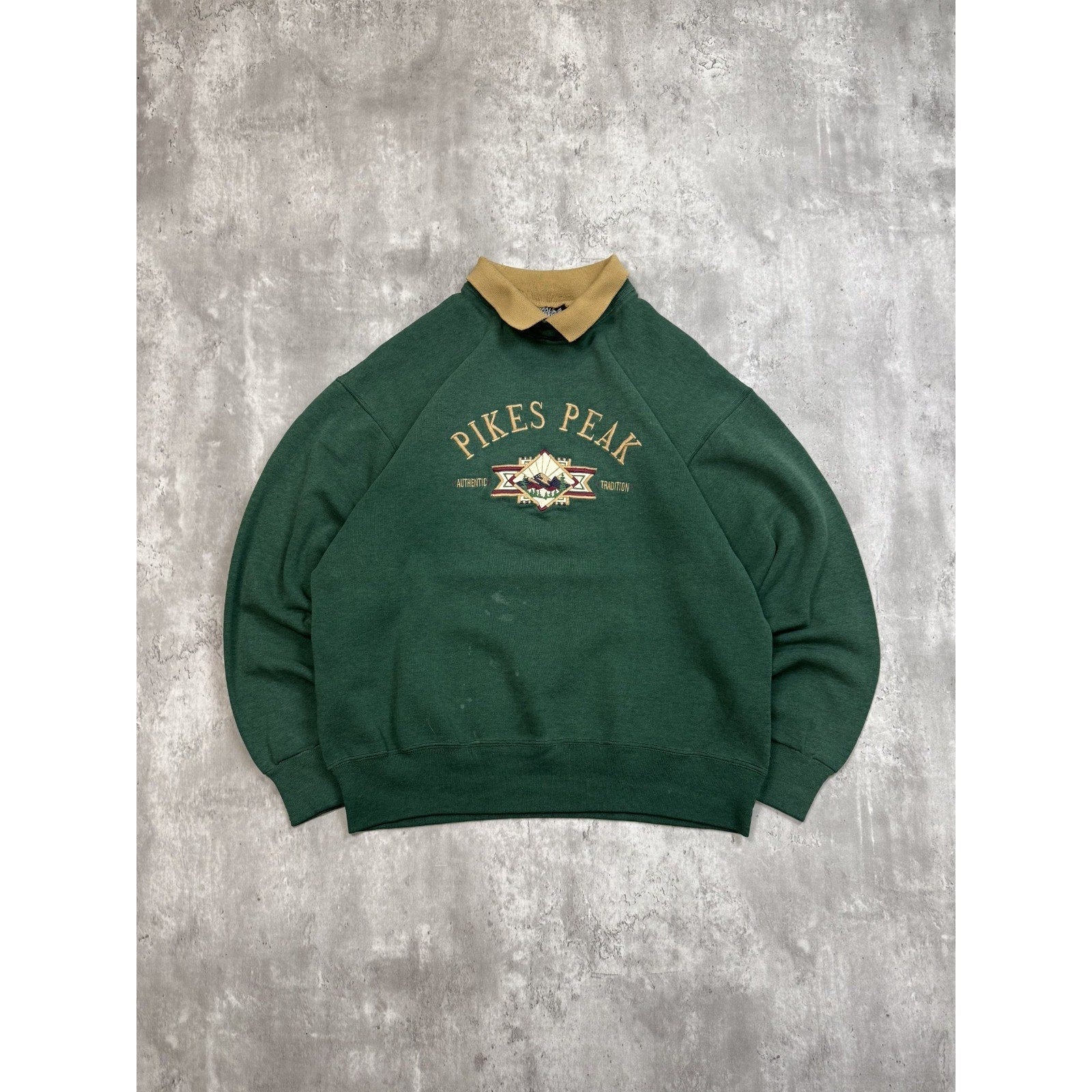 Vintage 90s Pikes Peak Embroidered Destination Collared Sweatshirt Size Large