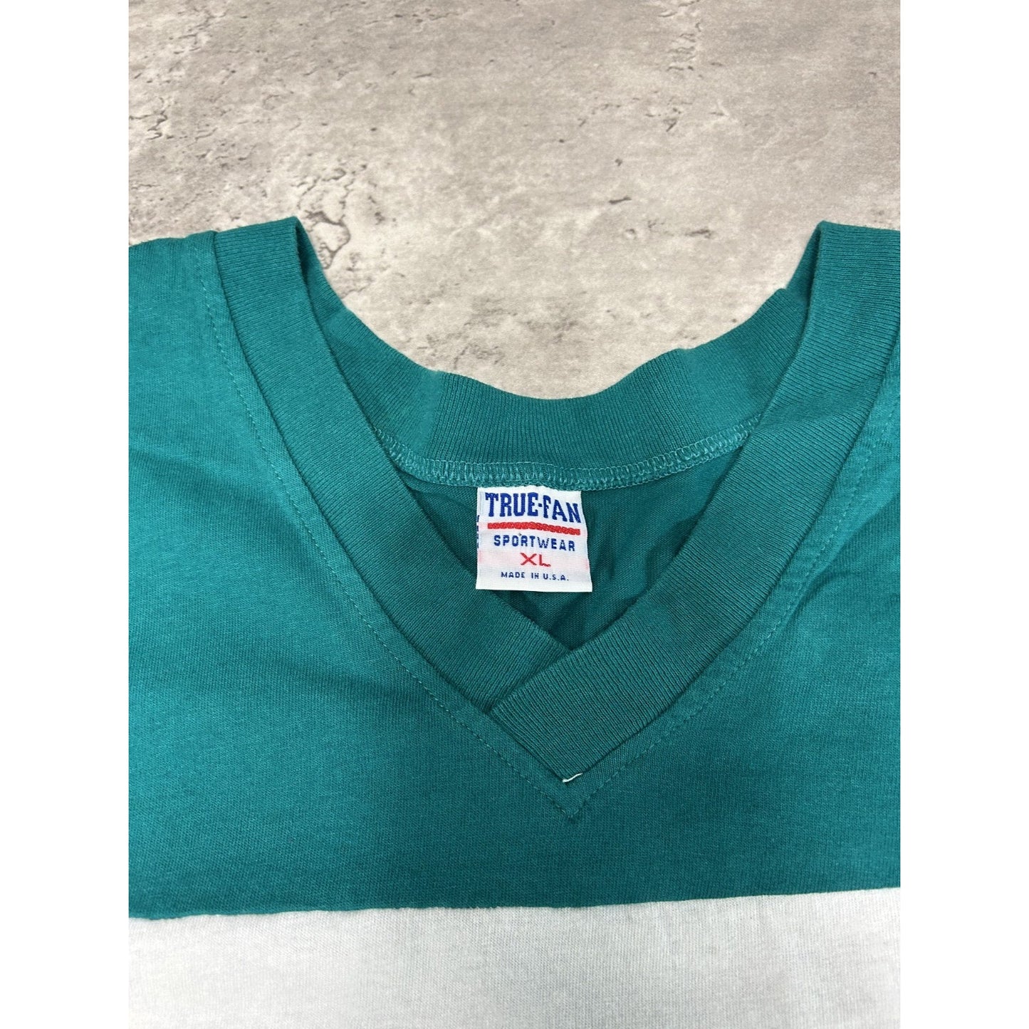 Vintage 1996 Miami Dolphins NFL Jersey Style Spellout 3/4 Sleeve T-Shirt Size XL
