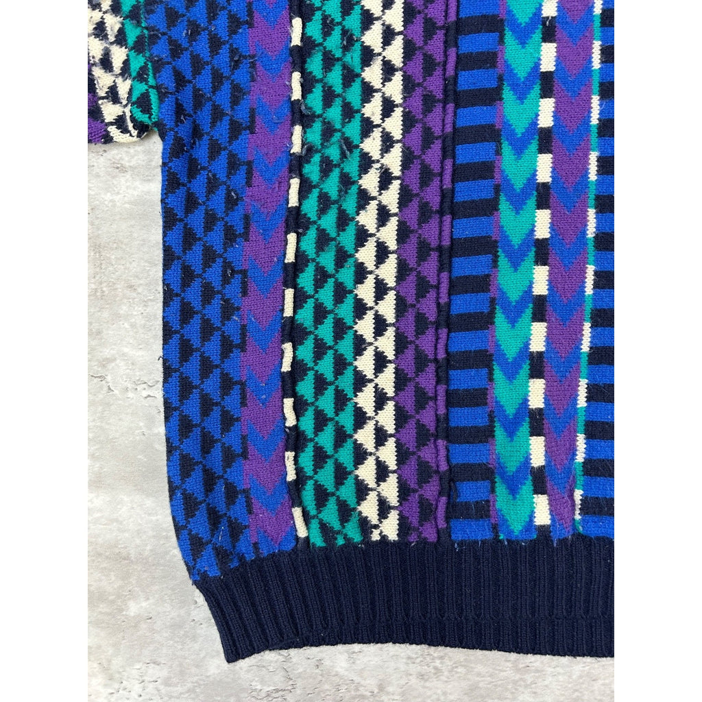 Vintage 90s Geometric Striped Print Pullover Knit Sweater Size XL