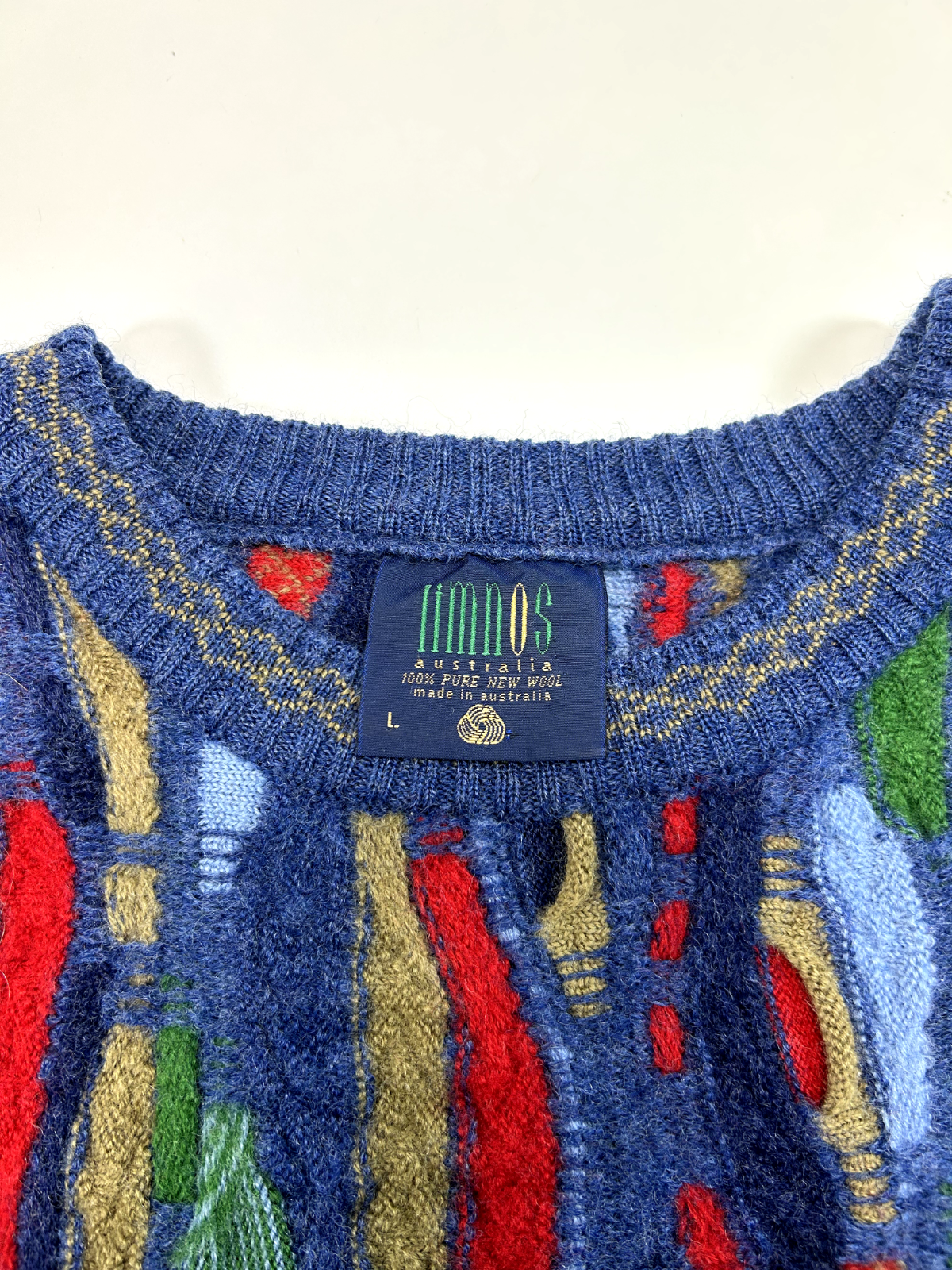 Vintage Limnos 100% Wool Coogi Style Abstract 3D Knit Sweater Size Medium