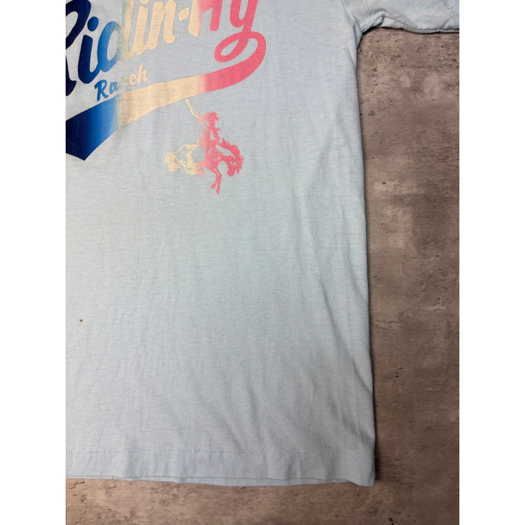 Vintage 80s Ridin-Hy Ranch Gradient Script Spellout T-Shirt Size Small