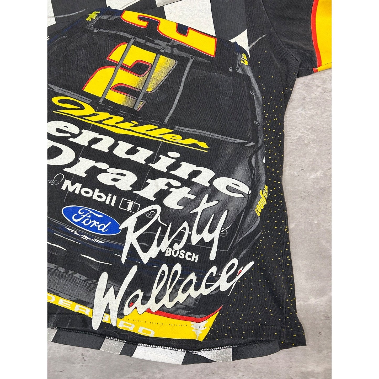 Vintage 90s Rusty Wallace #2 Nascar All Over Print Racing T-Shirt Size Medium