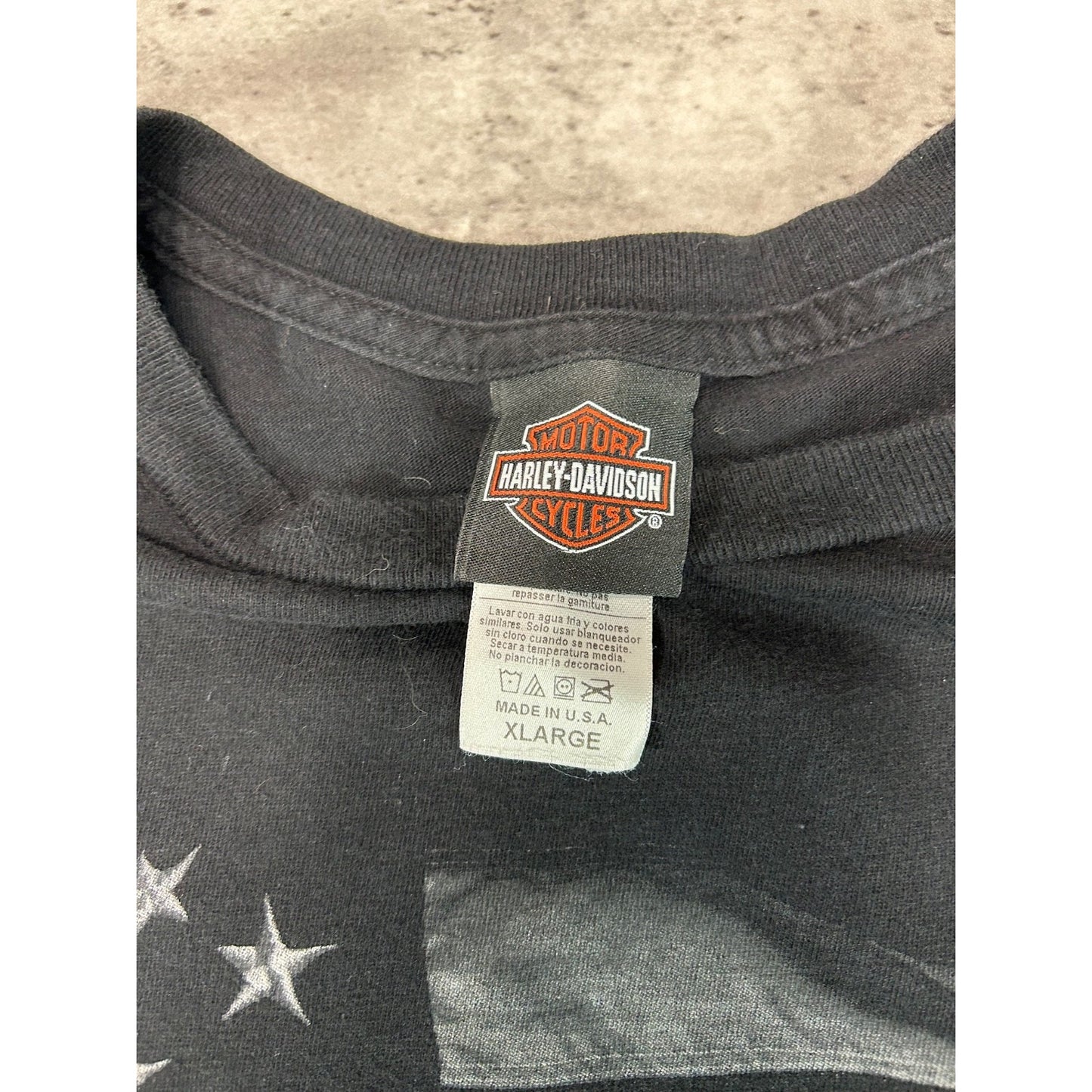 Vintage Harley Davidson American Flag Spellout Graphic Motorcycle T-Shirt Sz XL