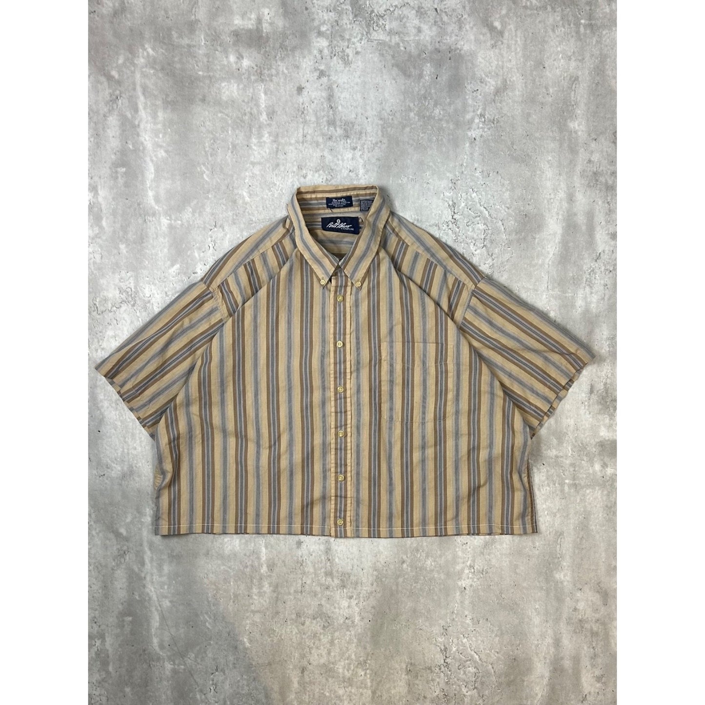 Vintage Bill Blass Striped Short Sleeve Cropped Reworked Button Up Shirt Sz 2XL
