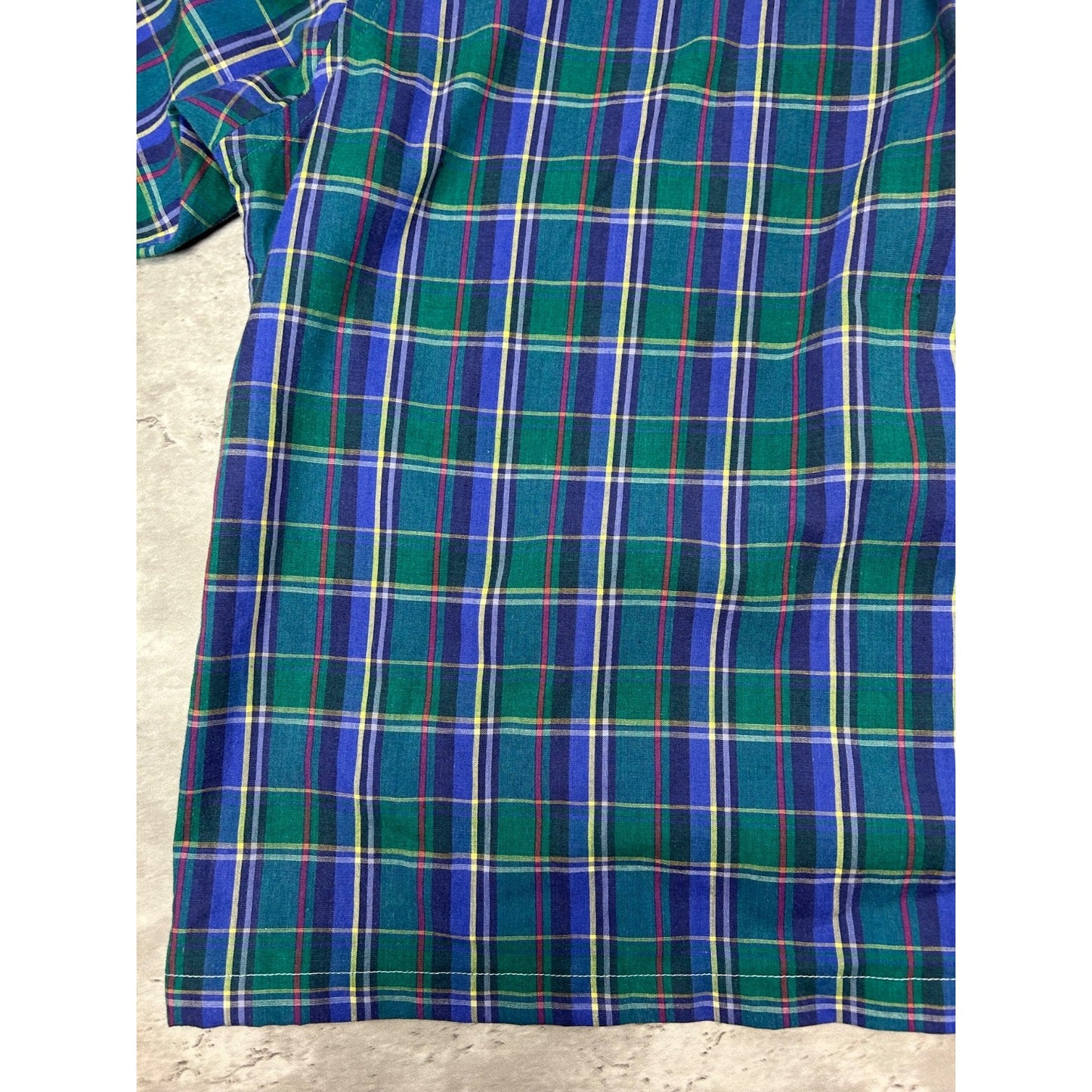 Vintage Van Heusen Plaid Short Sleeve Cropped Reworked Button Up Shirt Sz Large