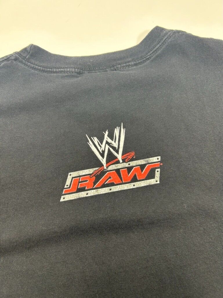 Vintage WWE Raw Wrestling Crew TV Promo Graphic T-Shirt Size Large Black