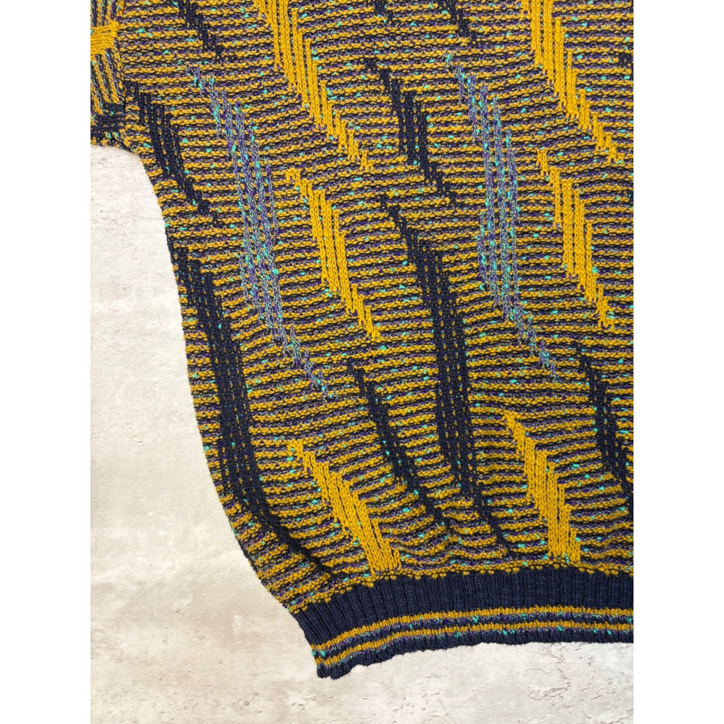 Vintage 90s Tony Stewart Abstract Striped Print Pullover Knit Sweater Size Large