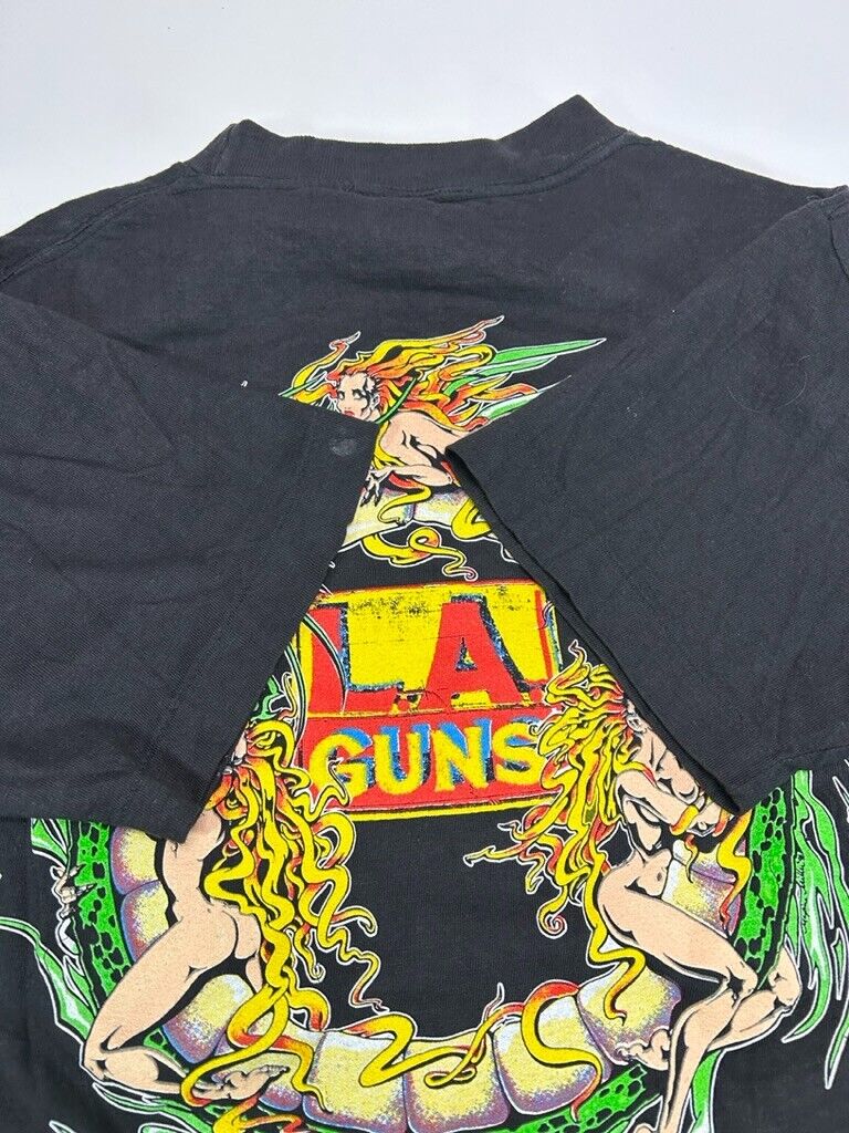 Vintage 1991 LA Guns Hollywood Vampires Rock Music Tour T-Shirt Size Large Black