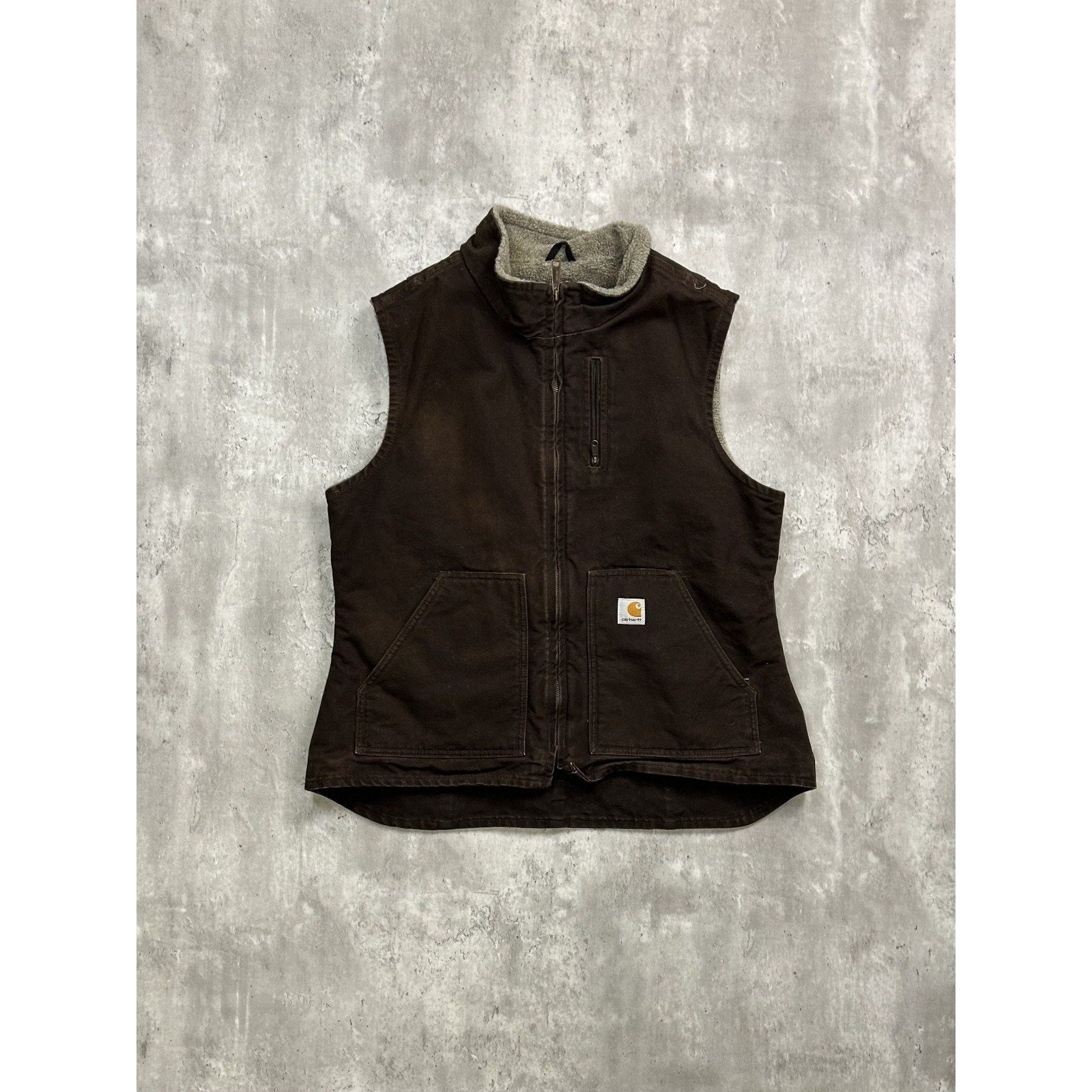 Vintage Womens Carhartt Fleece Lined Canvas Workwear Brown Vest Size Large