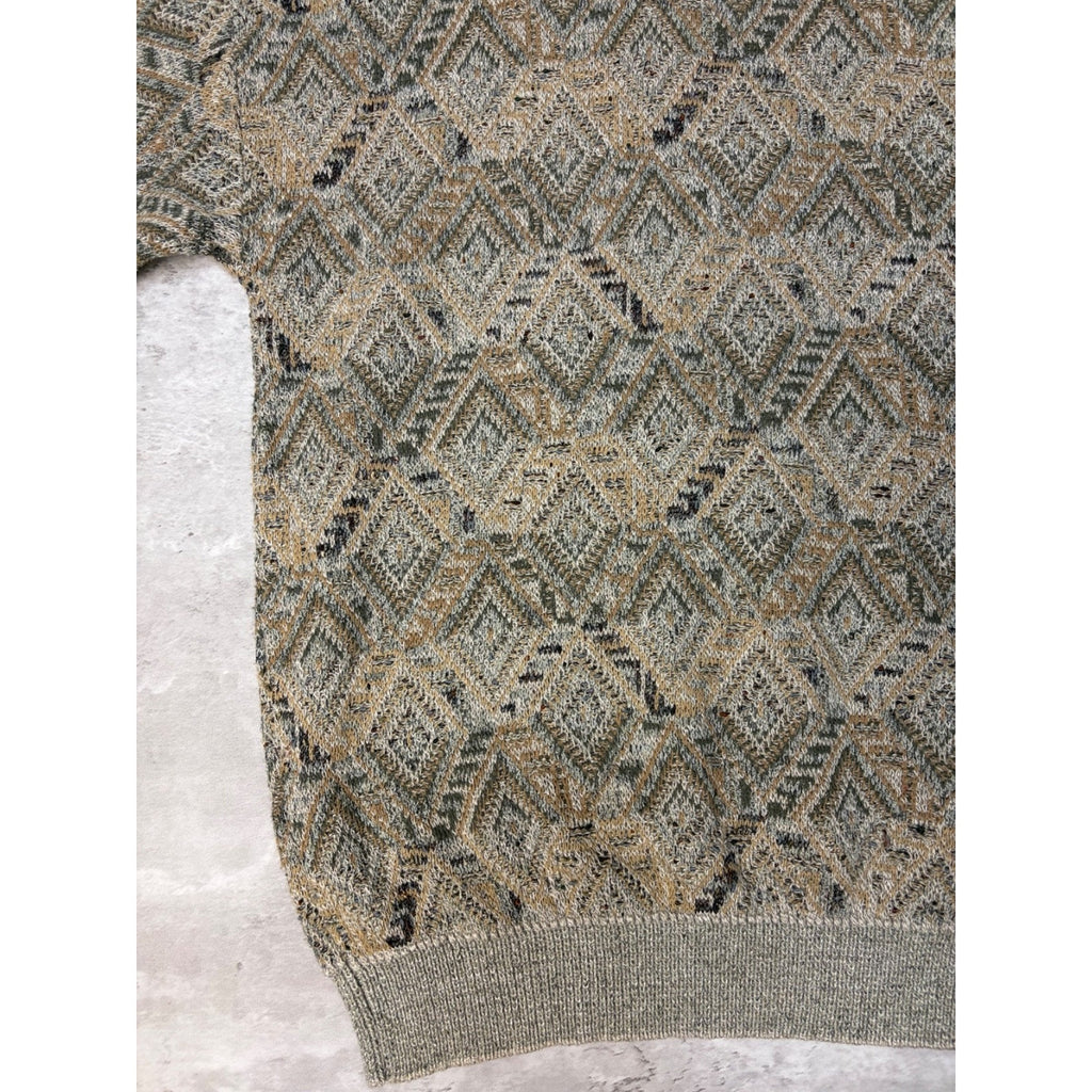 Vintage 90s TSR Diamond Print Collared Pullover Knit Sweater Size XL