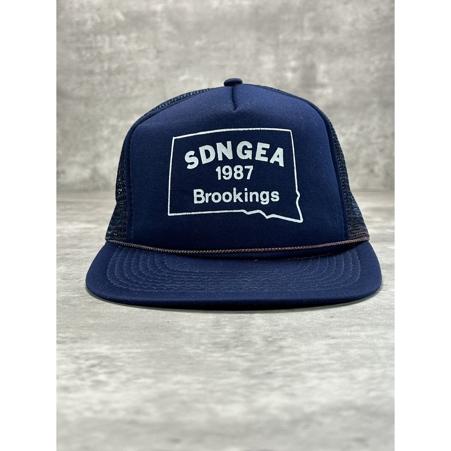 Vintage 80s SDNGEA Brookings Graphic Logo Trucker Snapback Hat OSFA Blue
