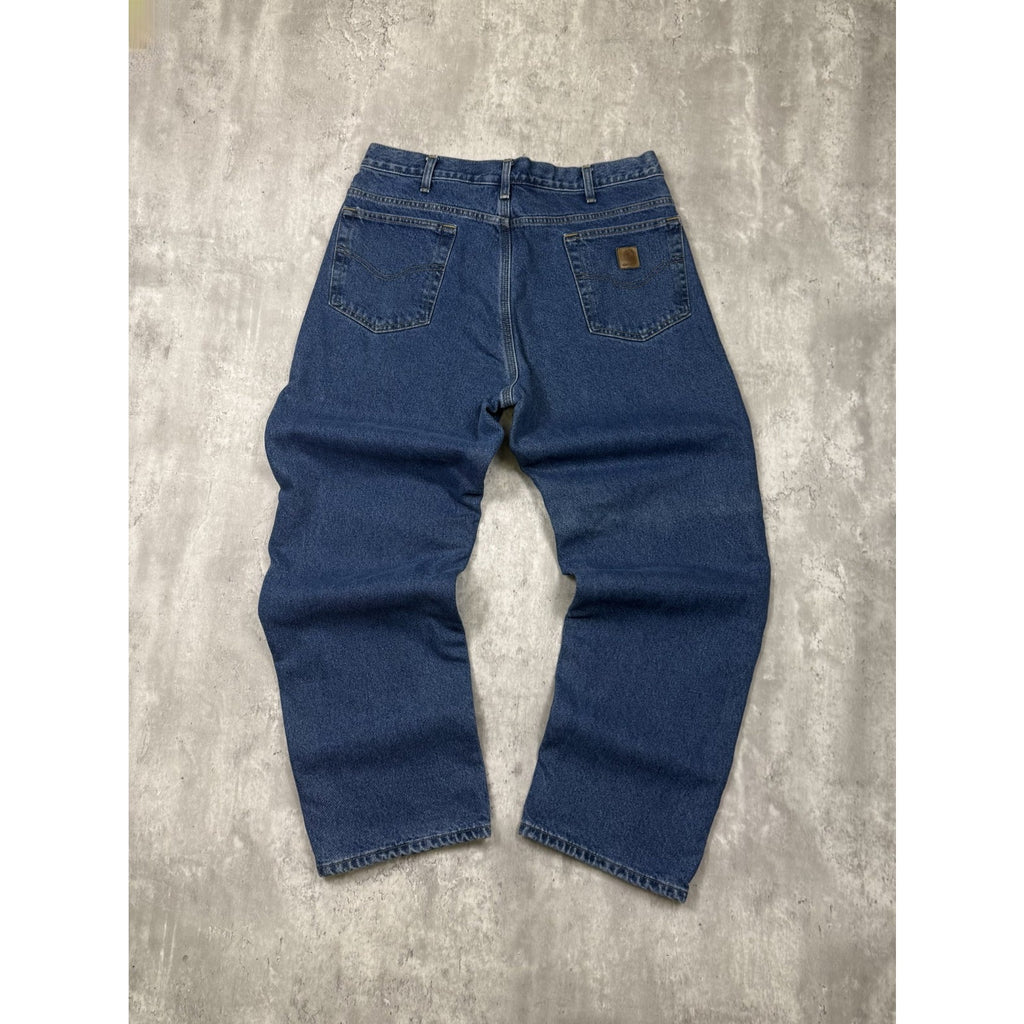 Vintage Carhartt Plaid Lined Relaxed Fit Dark Wash Denim Pants Size 35